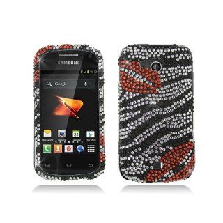 Black Silver Zebra Stripe Lips Bling Gem Jeweled Crystal Cover Case for Samsung Galaxy Axiom SCH R830 Cell Phones & Accessories