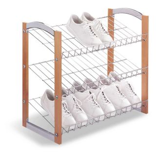 Organize It All Concord 3 Tier Shoe Shelf   Chrome and Natural Finish   Shoe Storage