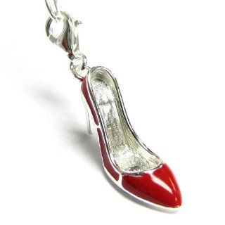 Sterling Silver Ruby Red Enamel Slipper High Heel Shoe 3d Dangle Charm Pendant For European Style Clip On Charm W/ Lobster Clasp Sterling Silver Pandora Charms Jewelry