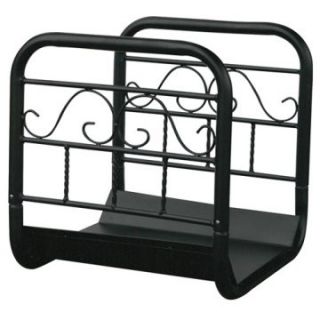 Uniflame Large Black Wrought Iron Log Rack with Wheel and Removable Cart   Fireplace Tools