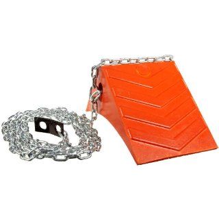 Durable RMC12/811 7 Orange Urethane Wheel Chock with 12' Attached Chain and Mounting Clip, 7 5/8" Length x 11 3/8" Width x 8 1/4" Height Floor Matting