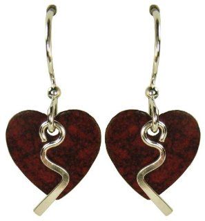 Jody Coyote Red Heart Silver Lightning Drop Earrings SMB832 Jewelry
