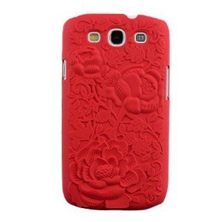 Samsung Galaxy S 3 III / S3 SIII / i9300 i 9300 Red 3D 3 D Rose Floral Flowers Design Rubberized Textured Snap On Hard Protective Cover Case Cell Phone Cell Phones & Accessories