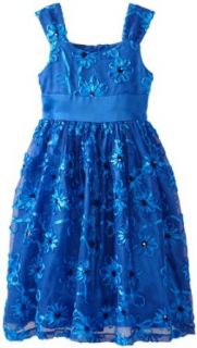 Bonnie Jean Girls 7 16 Blue Bonaz Mesh Dress, Royal, 14 Special Occasion Dresses Clothing