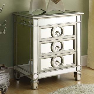 Monarch Rectangular Mirrored 3 Drawer Accent Table   End Tables