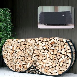 8 ft. Double Round Log Rack with Free Cover   Fire Pit Accessories