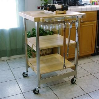 Folding Butcher Block BBQ Island   Natural/Stainless Steel   Kitchen Islands and Carts