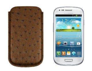 Lucrin   Leather Case for Samsung Galaxy S3 Mini   Ostrich   Leather   Tobacco Cell Phones & Accessories