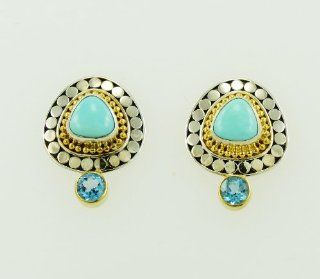 Michou Sterling Silver and Gold Blue Topaz and Turquoise Earrings Hoop Earrings Jewelry