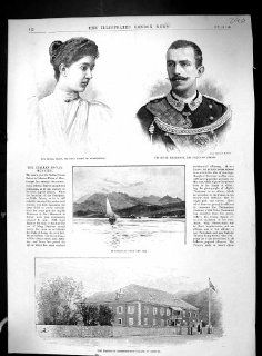 Antique Print of 1896 Princess Helen Montenegro Prince Naples Palace Cetinje Ice Skating Niagara  