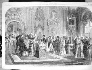 Antique Print of 1866 Marriage Grand Duke Alexander Princess Dagmar Winter Palace Petersburg  