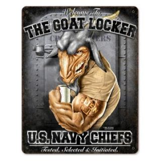 7.62 Design U.S. Navy Chiefs Goat Locker Vintage Metal Sign   11W x 14H in.   Wall Sculptures and Panels