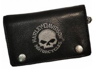 Harley Davidson Men's Embroidered XL Tri Fold Chain Wallet Leather TC817H 5G Shoes