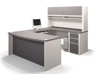 Bestar Office Furniture Bow Front U Shaped Desk with Hutch 93879   Home Office Desks