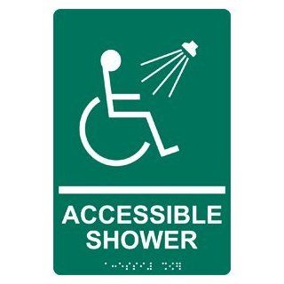 ADA Accessible Shower Braille Sign RRE 840 WHTonPNGRN Accessibility  Business And Store Signs 