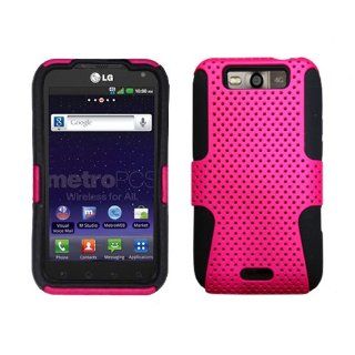 LG Connect 4G MS840 Black/Pink Perforated Cover Cell Phones & Accessories