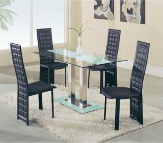 Global Furniture Frost Stripe 5 Piece Glass Dining Set   Black Chairs   Dining Table Sets