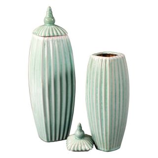 Tiffany Blue Rectangular Ribbed Lidded Vases   Set of 2   Table Vases