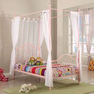 Metal Twin Pink Canopy Bed with Curtains   Canopy Beds