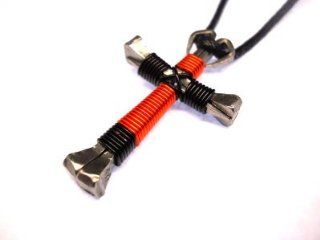 Sport   Orange & Black Horseshoe Nail Cross Necklace  