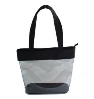 Clear Fashion Tote Bag with Black Microfiber Trim & Zipper Closure  Top Handle Handbags  Beauty