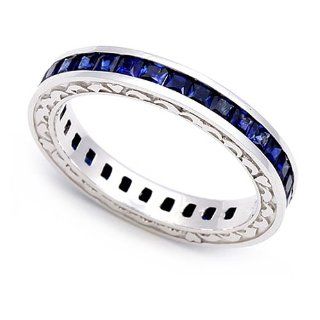 18k White Gold Channel set Blue Sapphire Eternity Band Ring Juno Jewelry Jewelry