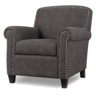 Emerald Home Belton Nailhead Accent Chair   Grey Brushed Microfibre   Upholstered Club Chairs