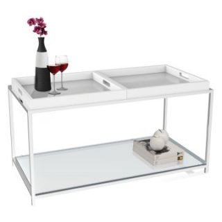 Convenience Concepts Palm Beach Rectangle White Metal and Glass Coffee Table with Removable Trays   Coffee Tables