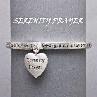 Women's Inspirational Silver Heart Serenity Prayer Bracelet. Stretch Bracelet. Charm Bracelets Jewelry