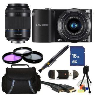 Samsung NX1000 Mirrorless Wi Fi Digital Camera (Black) with 20 50mm & 50 200mm Dual Lens kit. 3 Piece Filter Kit (UV CPL FLD), 16GB Memory Card, High Speed Card Reader, Mini HDMI Cable, Carrying Case & More  Digital Camera Accessory Kits  Camera 
