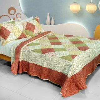 [Endless Journey] 100% Cotton 3PC Vermicelli Quilted Patchwork Quilt Set (Full/Queen Size)  