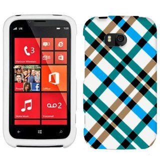 Nokia Lumia 822 Blue Plaid on White Hard Case Phone Cover Cell Phones & Accessories