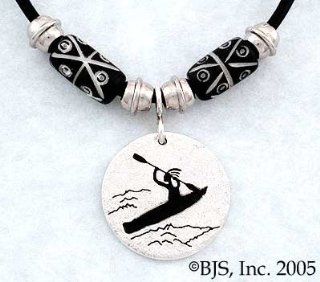 Kayaking Kokopelli Necklace   Sterling Silver Water Sports Jewelry 