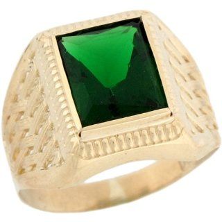 10k Real Gold Synthetic Emerald May Birthstone Mens Ring Emerald Ring For Men Jewelry