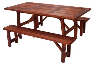 Great American Woodies Red Cedar Harvest Picnic Table with 60 in. Benches   Picnic Tables