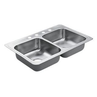 Moen Excalibur 22827 Double bowl, drop in Stainless Steel Kitchen Sink   4 Hole   Kitchen Sinks