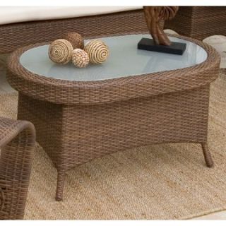 Hospitality Rattan Grenada Patio Oval Coffee Table   Viro Fiber Antique Brown with Tempered Frosted Glass   Patio Tables