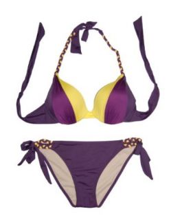 Xqueen Push Up Plaited Halter Top with Hipkini Set Purple Size L Fashion Bikini Sets