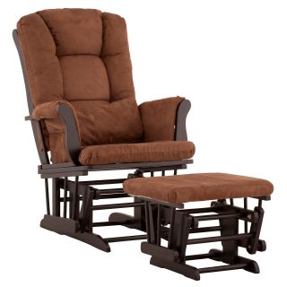 Storkcraft Tuscany Glider and Ottoman with Free Lower Lumbar Pillow   Black Finish with Chocolate Cushions   Indoor Rocking Chairs