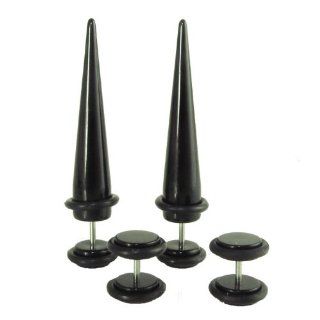 Fake Plugs Kit, Black Acrylic Fake Tapers with Plugs 16 Gauge   0G Gauges (8mm) Look   4 Pieces Body Piercing Tapers Jewelry