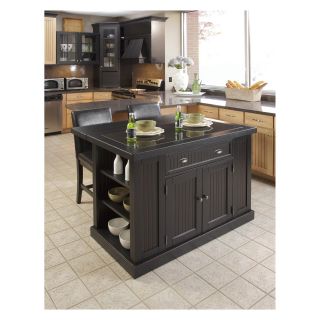 Home Styles Nantucket Kitchen Island with Two Stools   Distressed Black   Kitchen Islands and Carts