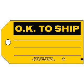 Brady 86773 3" Height x 5 3/4" Width, Cardstock (B 853), Black on Yellow Production Status Tags (100 Tags) Industrial Lockout Tagout Tags