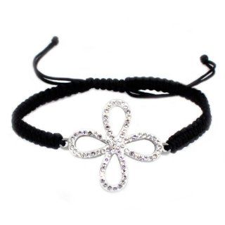 Tioneer Stainless Steel CZ Flower Petal Clover Adjustable Rope Bracelet   Length 6 to 10" Jewelry