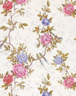 EDEM 831 25 deluxe deep embossed flower wallpaper chinese roses paradise birds pearl pink cream lilac light purple olive  75 sq feet    