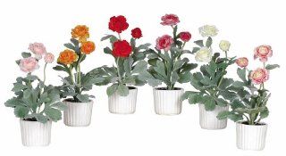 Nearly Natural 4601 Ranunculus Decorative Silk Plant with White Vase, Set of 6   Artificial Mixed Flower Arrangements
