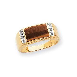 14k Yellow Gold Tigers Eye & H I SI Quality Diamond Mens Ring. Carat Wt  0.03ct Jewelry