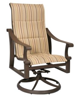 Woodard Bungalow Padded Sling High Back Swivel Rocker Dining Chair   Outdoor Dining Chairs