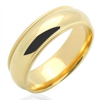 14K Yellow Gold 6mm Comfort Fit Milgrain Plain Domed Wedding Band for Men & Women (Size 5 to 12) Jewelry