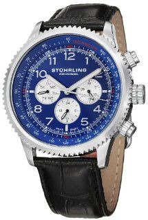 Stuhrling Original Men's 858L.02 "Octane" Concorso Silhouette Stainless Steel and Black Leather Watch with Blue Dial Watches