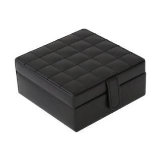 Bey Berk Black Quilted Leather Jewelry Box   5.25W x 2.35H in.   Womens Jewelry Boxes